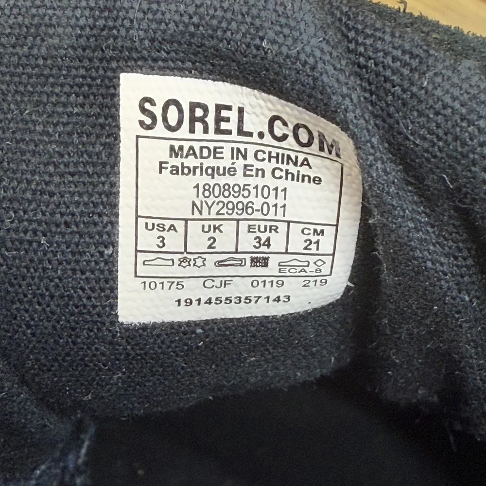 SOREL Madson Moc Toe Boots Youth Size 3 Black Leather Waterproof Lace up